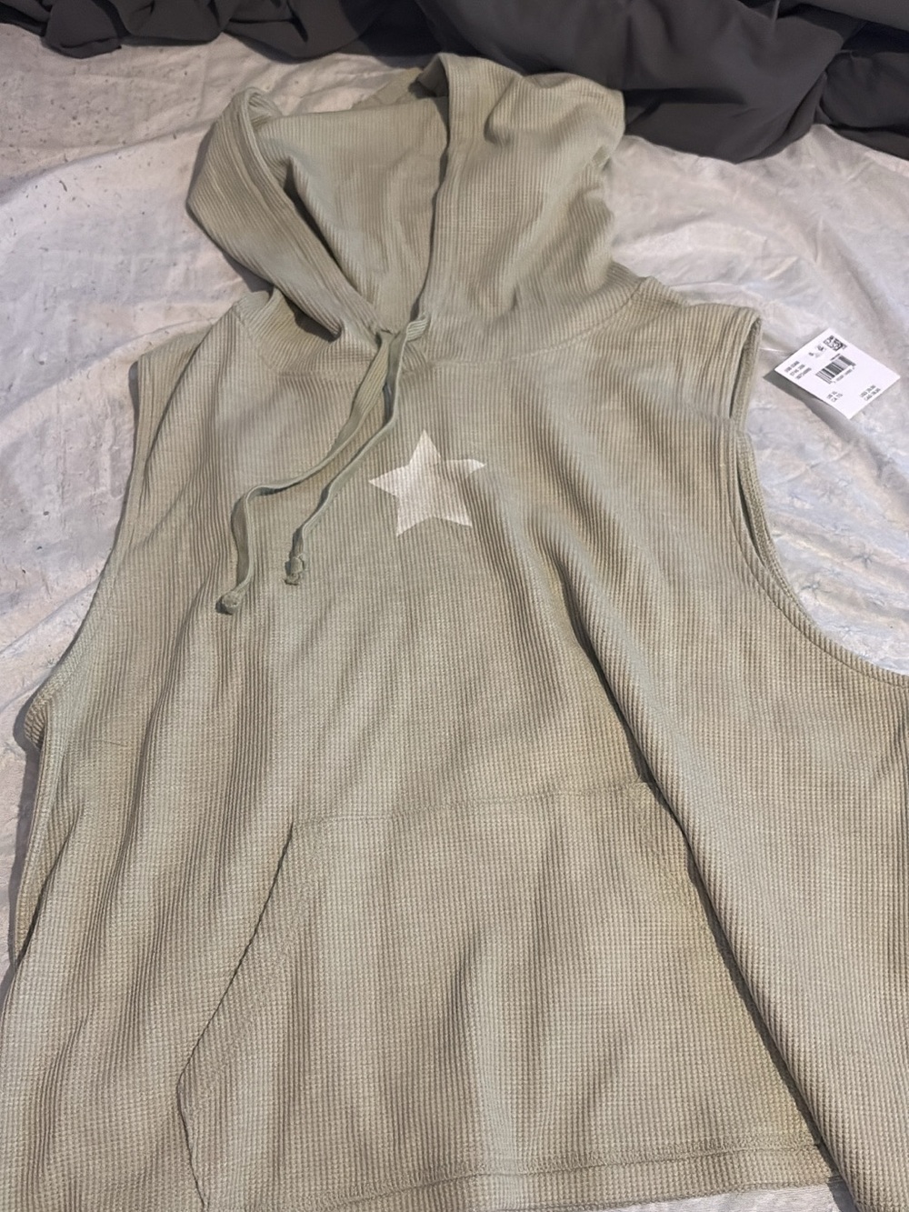 American Eagle Outfitters Sage Green Sleeveless Hoodie with Star